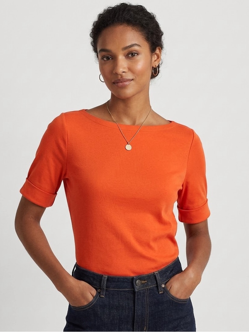 LAUREN Ralph Lauren Burnt Orange Boatneck Short Sleeve Top XL